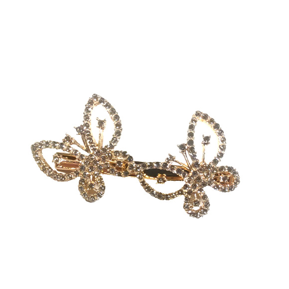 Hair Alligator Clip Barrettes Butterfly Rhinestone Gold Tone - Picture 3 of 6